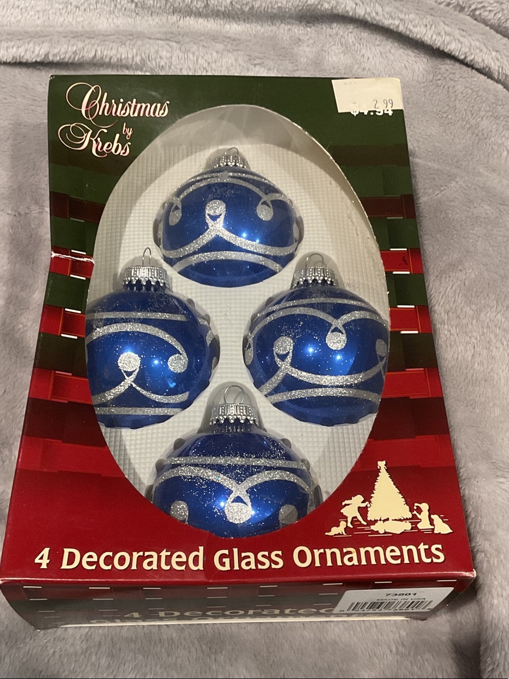 Christmas by Krebs Blue Glitter Glass Ornament Set - 4 Pack
